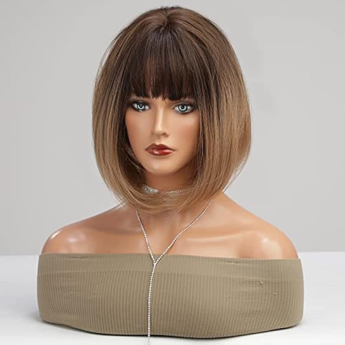 DILLARDS Haircube Wigs For Women Short Ombre Bob Wig 12 Inch Brown Wigs For White Women With Bangs - Image 1